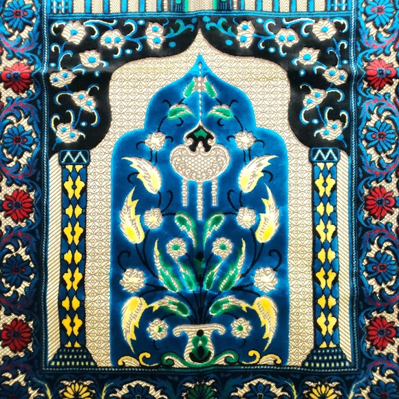 Vintage Turkish velvet Islamic Prayer Rug Mecca Mosque Tapestry Wall Hanging - Picture 6 of 16